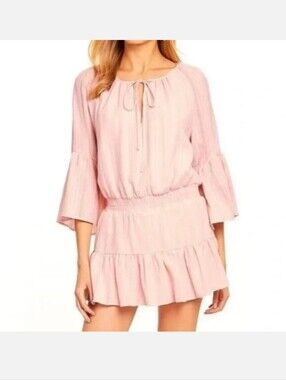 AMANDA UPRICHARD Light Pink Tie-Neck  Mini Romper Dress, Size XS